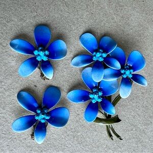 Vintage Enamel Floral Brooch + Earrings
